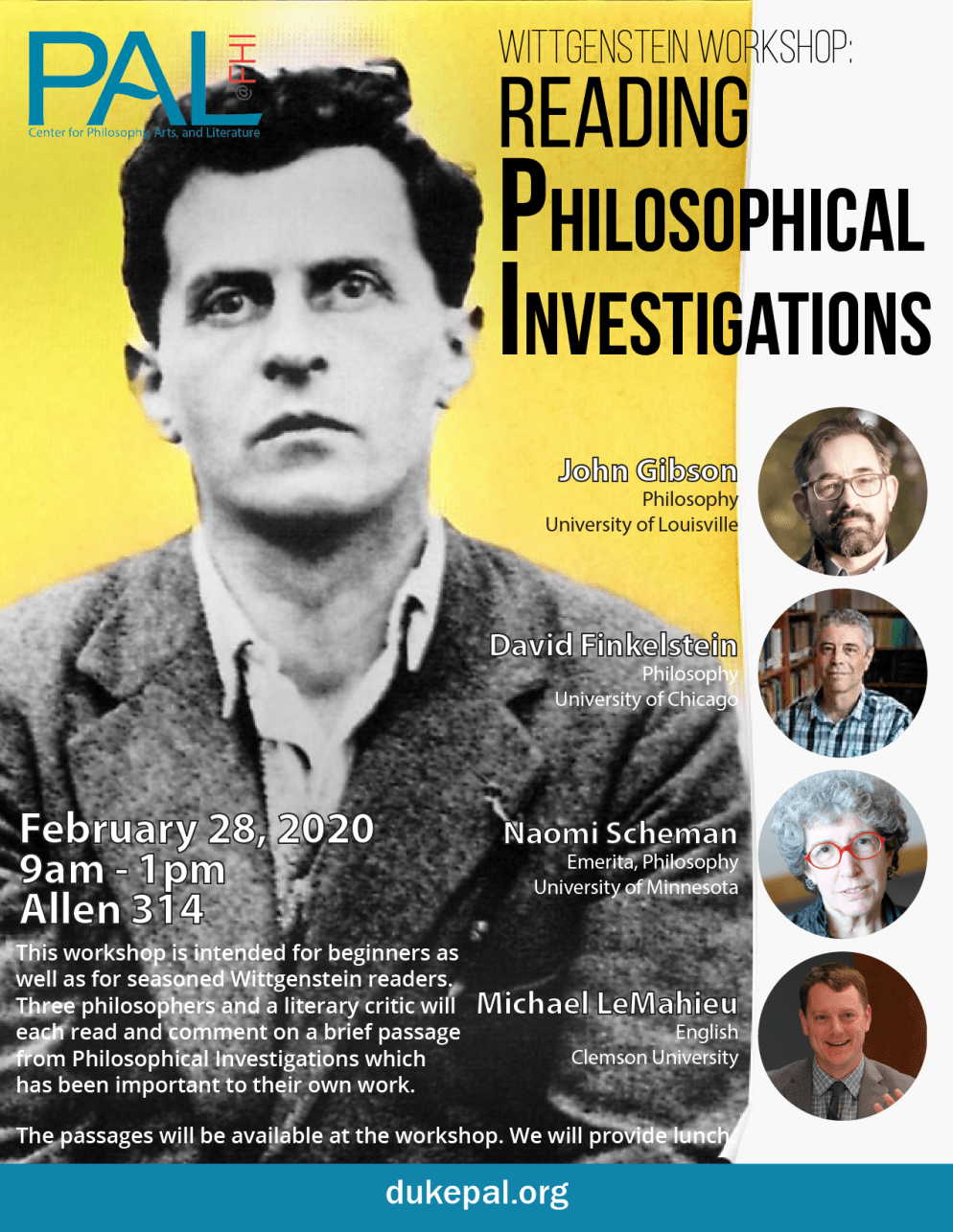 Flyer for Wittegenstein Workshop: Reading Philosophical Investigations